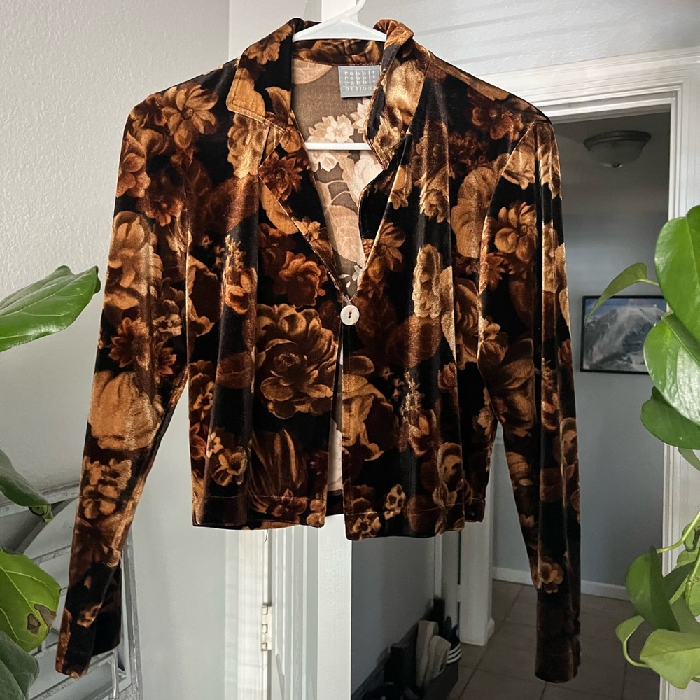 Vintage rabbit rabbit rabbit velvet floral cropped cardigan